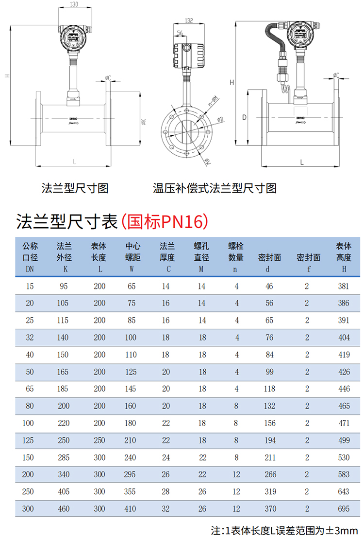 空氣流量計(jì)法蘭式尺寸圖